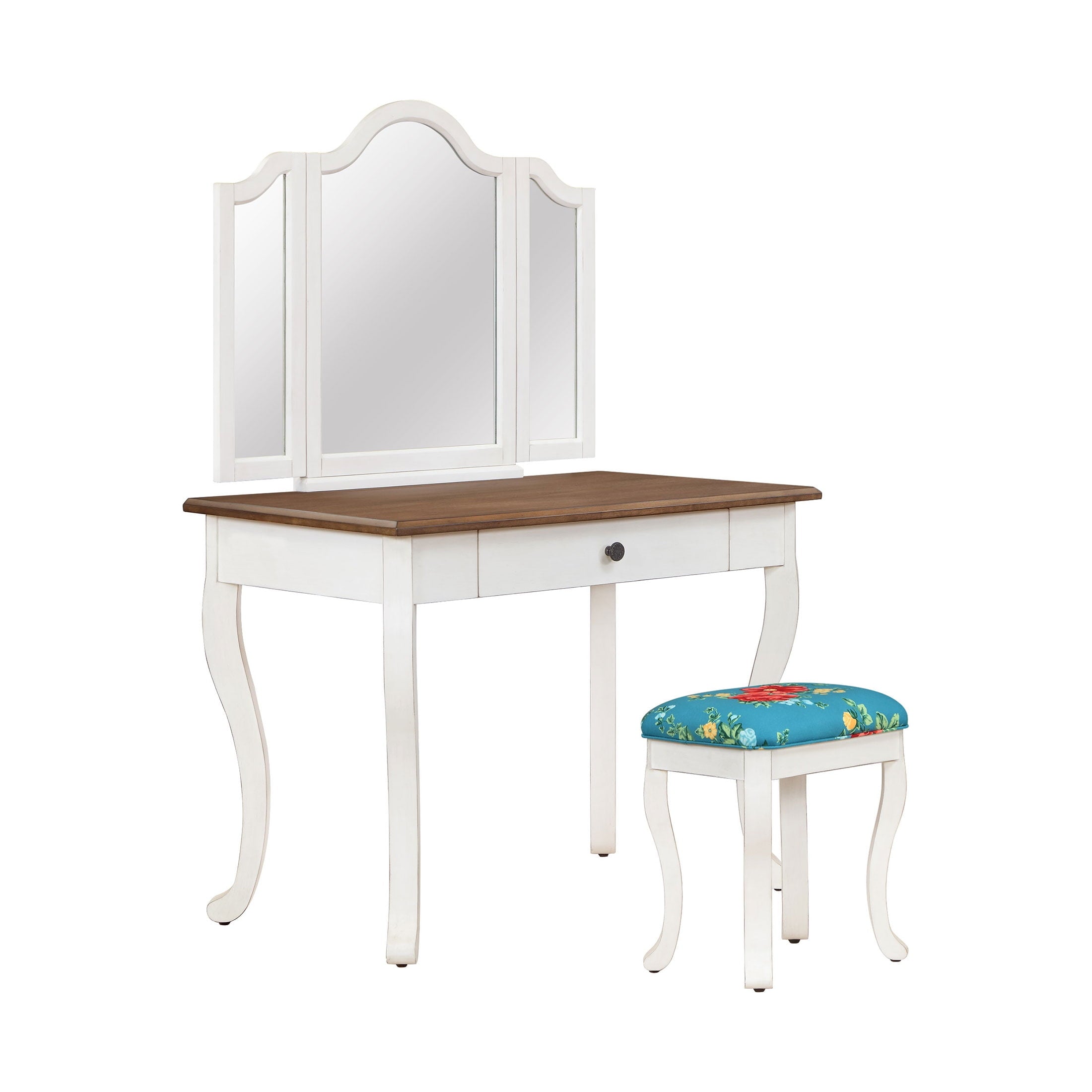 Homesteada™ Vanity Set and Stool with Tri-Fold Mirror and Made With Solid Wood Frame, White