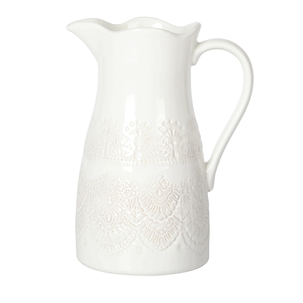 Homesteada™ Vintage Lace Linen 9-inch Ceramic Pitcher