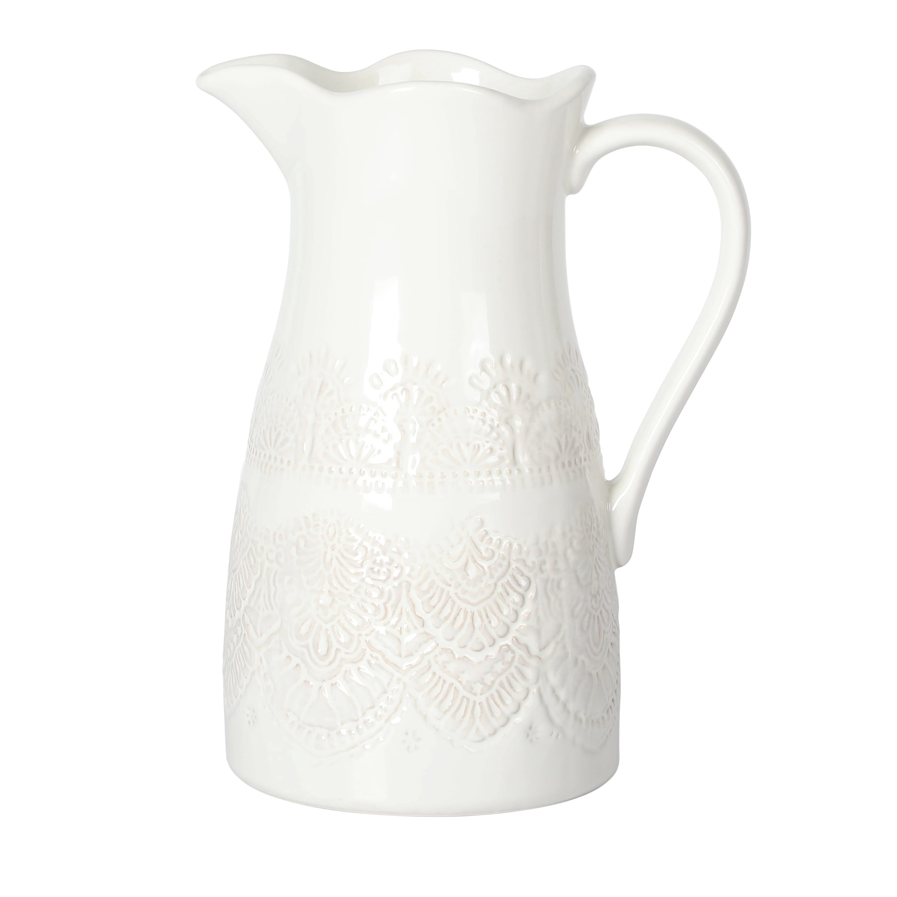 Homesteada™ Vintage Lace Linen 9-inch Ceramic Pitcher