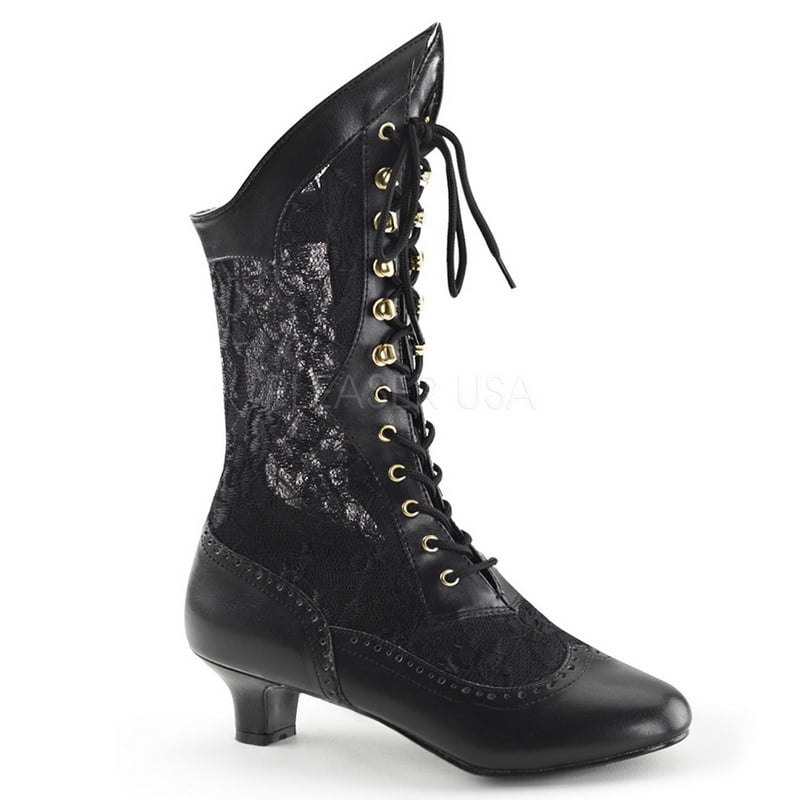 Homesteada™ Funtasma DAME-115 - 2" Heel, Blk Pu-Lace Victorian Ankle Boot, Lace, -Blk Pu-Lace-6