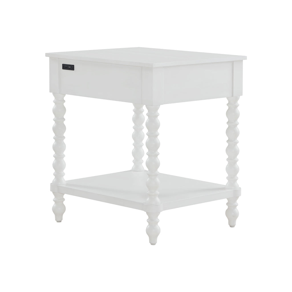 Homesteada™ Harper Spindle Nightstand with USB Charging Ports, Adults and Teens, White Finish