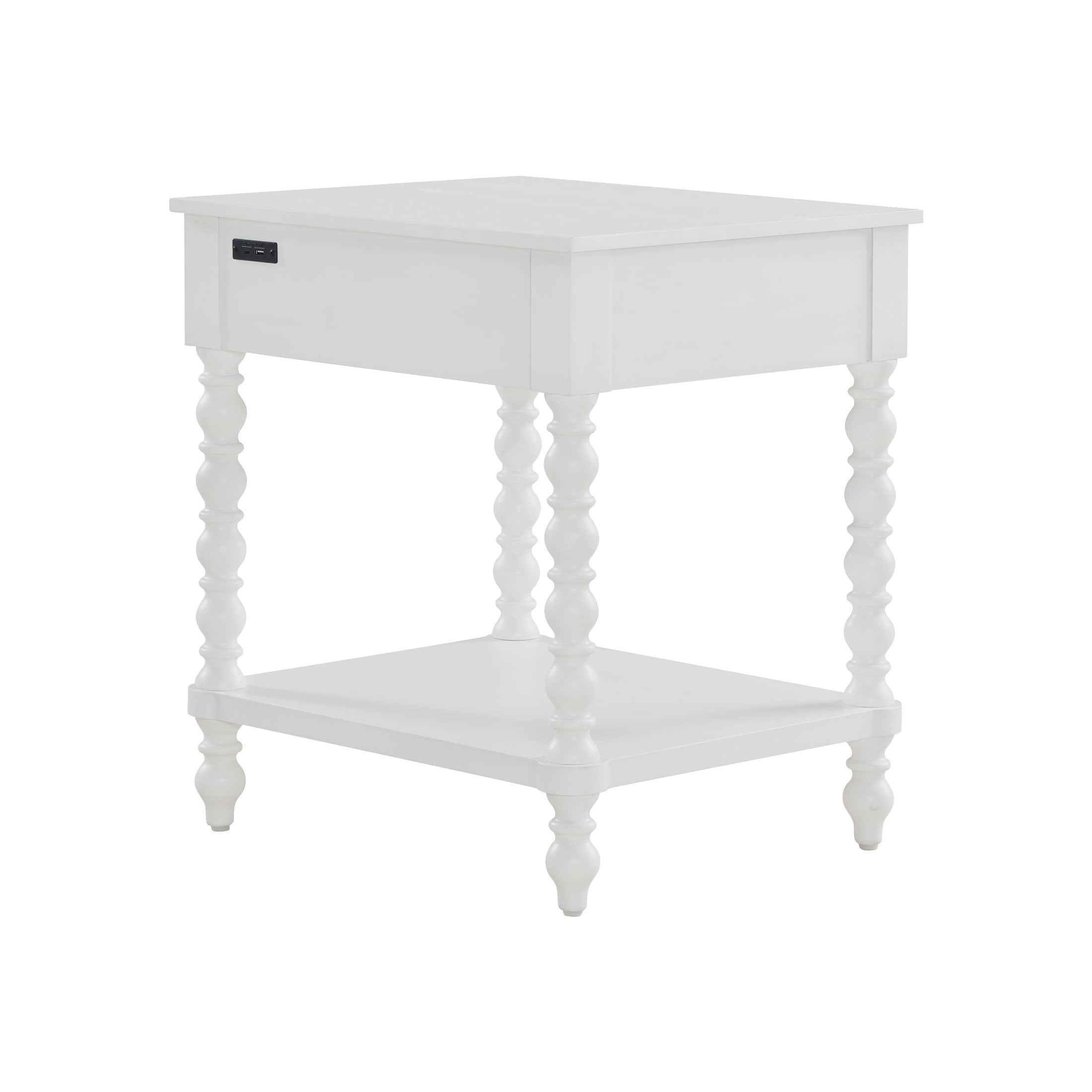 Homesteada™ Harper Spindle Nightstand with USB Charging Ports, Adults and Teens, White Finish