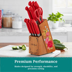 Homesteada™ Sweet Rose 11-Piece Stainless Steel Knife Block Set, Red