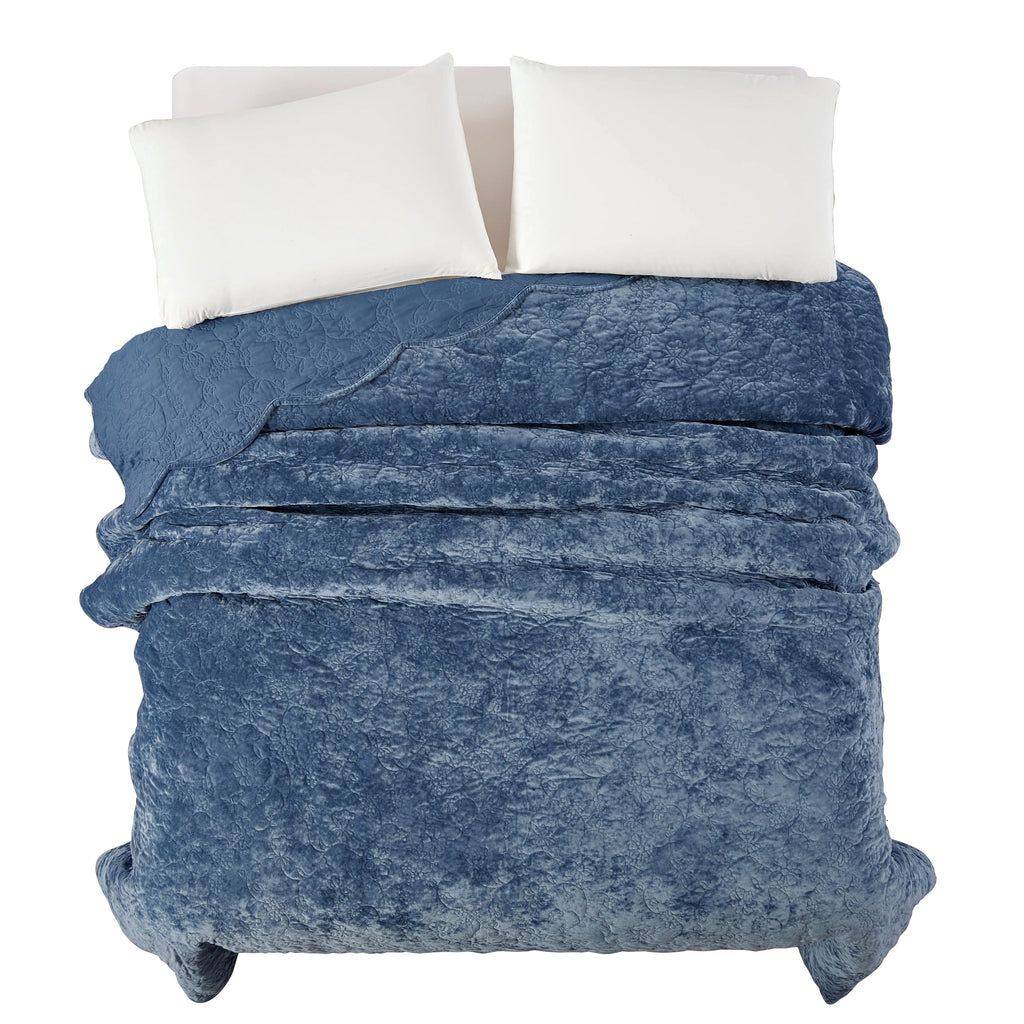 Homesteada™ Eloise Floral Velvet Quilt, Full/Queen, Blue Dust Bedding