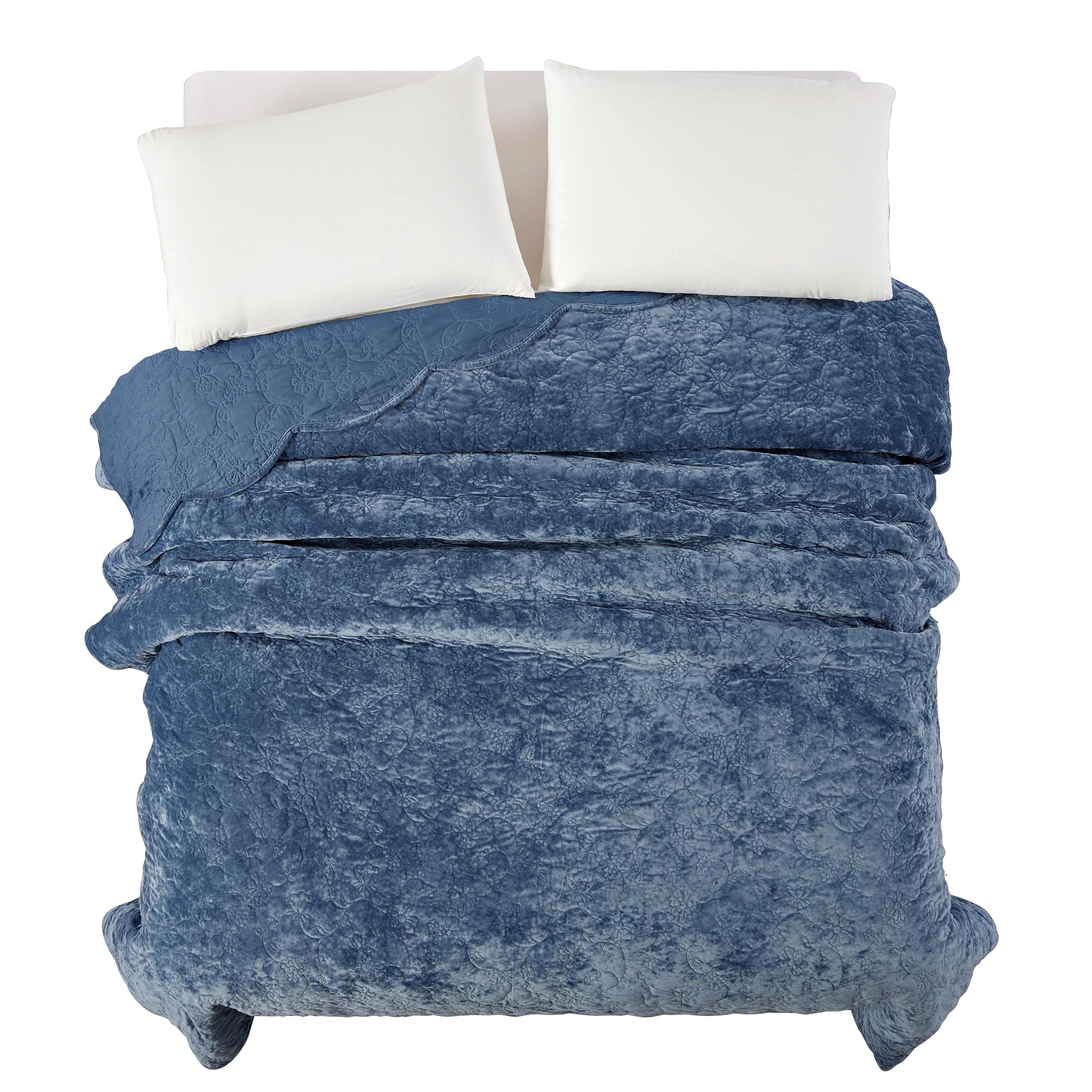 Homesteada™ Eloise Floral Velvet Quilt, Full/Queen, Blue Dust Bedding