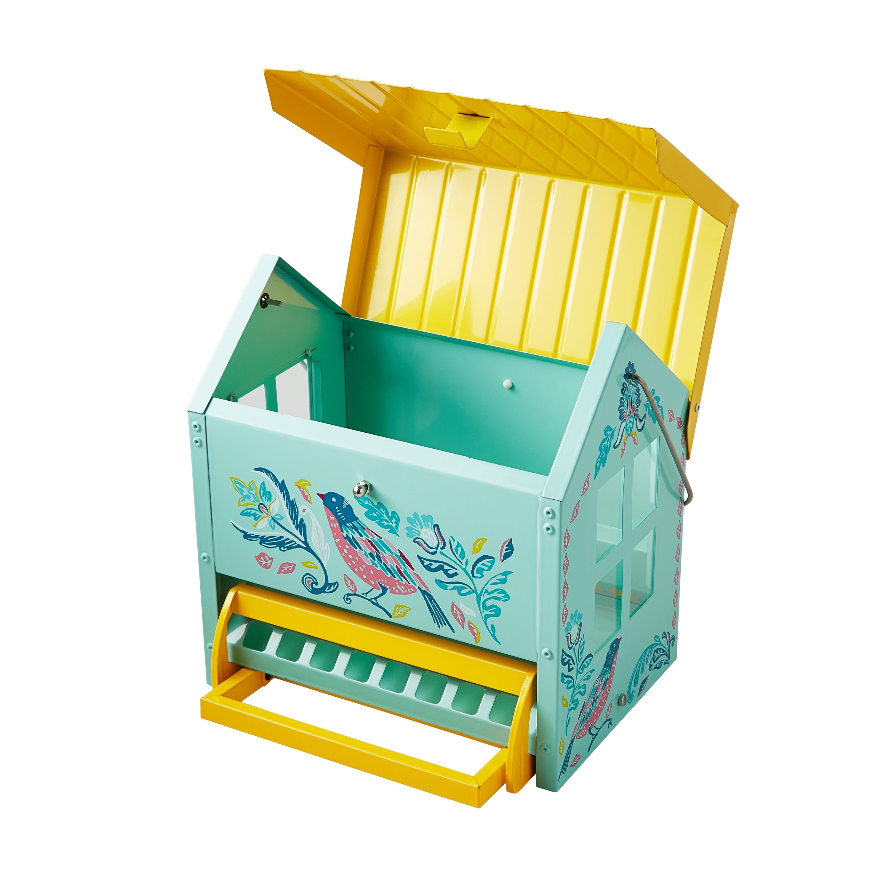 Homesteada™ Bird Ogee Metal Squirrel Proof Hopper Bird Feeder 5.5QT , Teal Yellow
