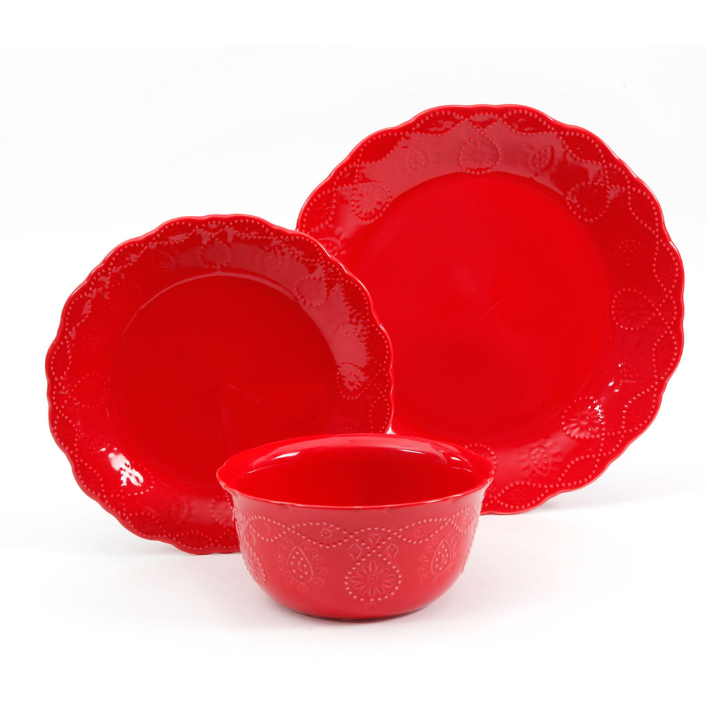 Homesteada™ Cowgirl Lace 12-Piece Dinnerware Set, Red