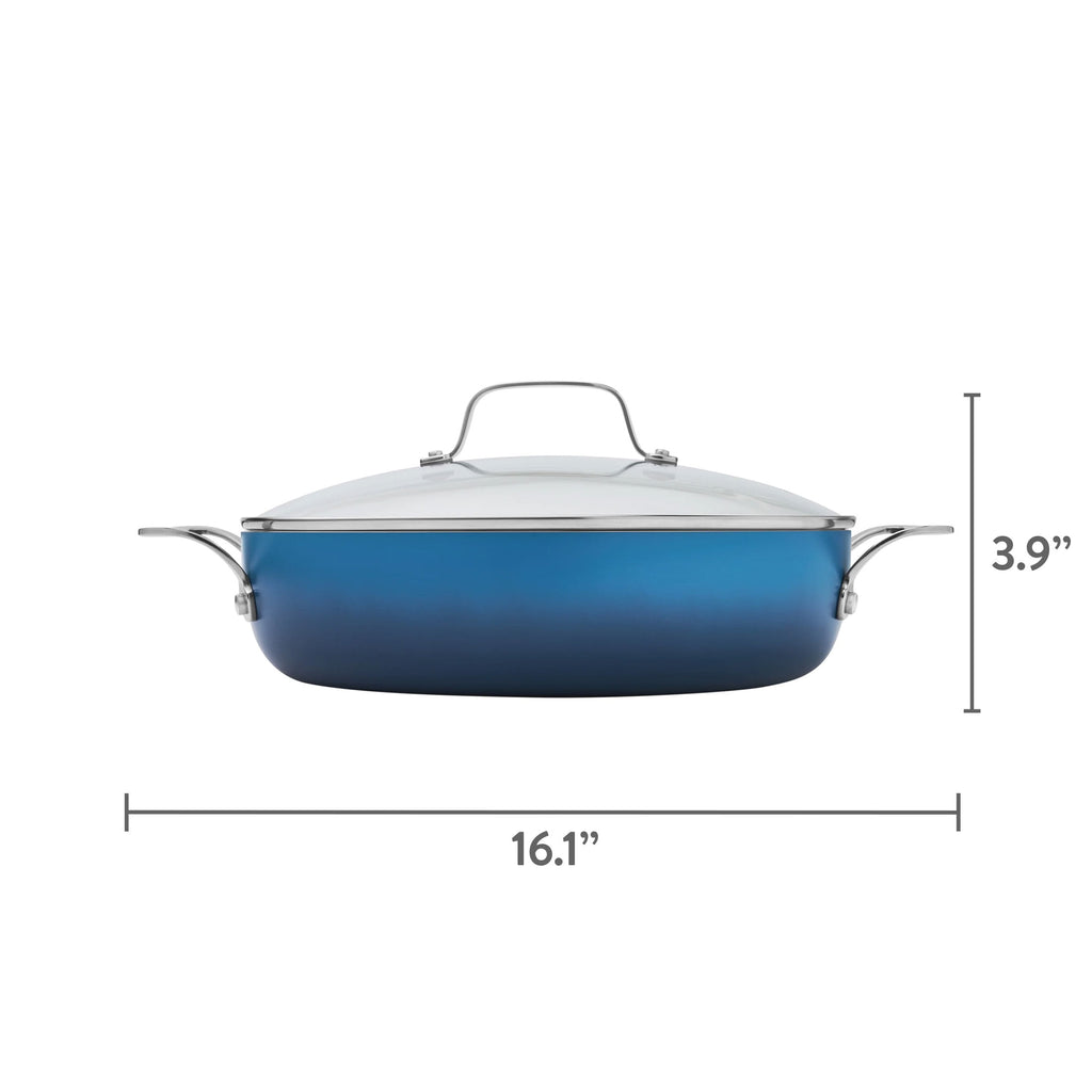 Homesteada™ Harlow 12" Ceramic Non-Stick Everyday Pan with Lid, Denim Blue