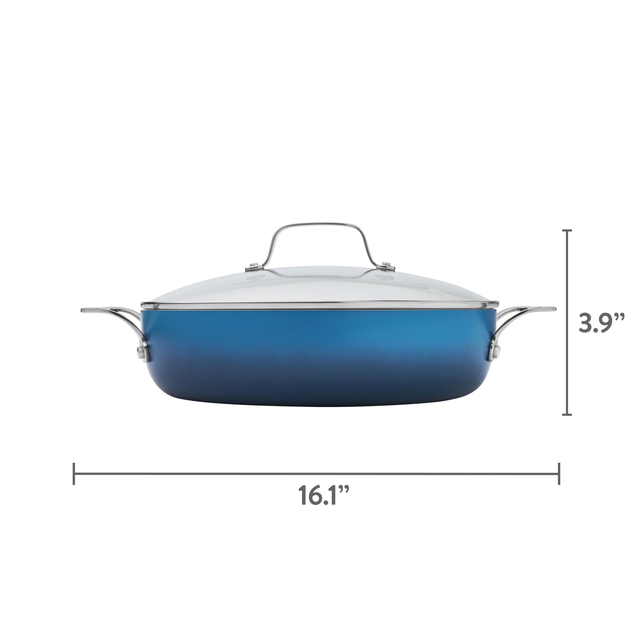 Homesteada™ Harlow 12" Ceramic Non-Stick Everyday Pan with Lid, Denim Blue
