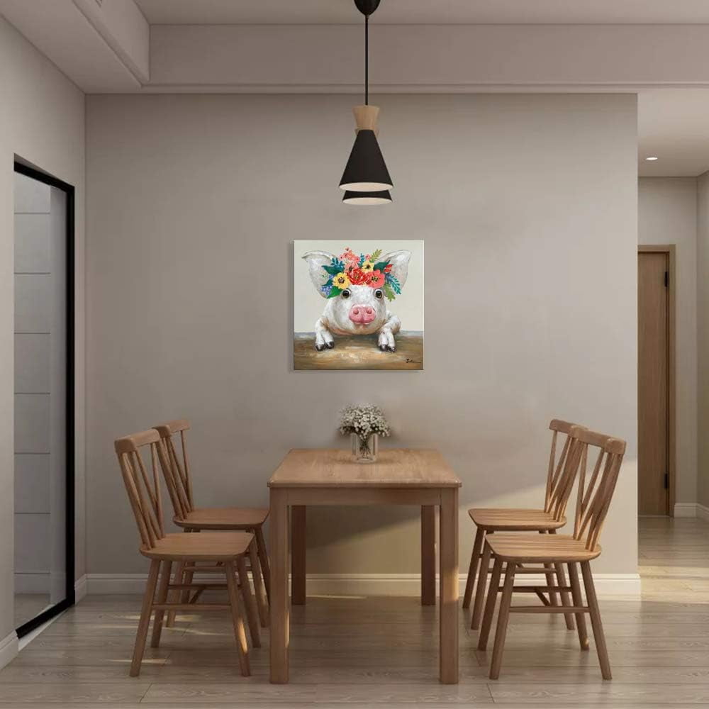 Homesteada™ CDDposter Pig Canvas Picture Wall Art: Rustic Pig Floral Crown Wall Decor Farm Animal Wall Art Homesteada™ Kitchen Farmhouse Home Decorations