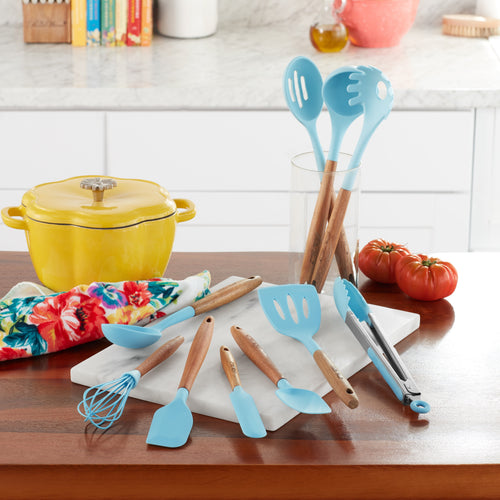 Homesteada™ 10-Piece Silicone and Acacia Wood Handle Cooking Utensils Set, Blue