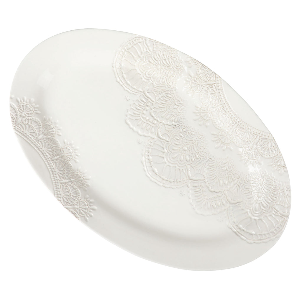 Homesteada™ Vintage Lace 20-inch Stoneware Oval Serving Tray Platter, White