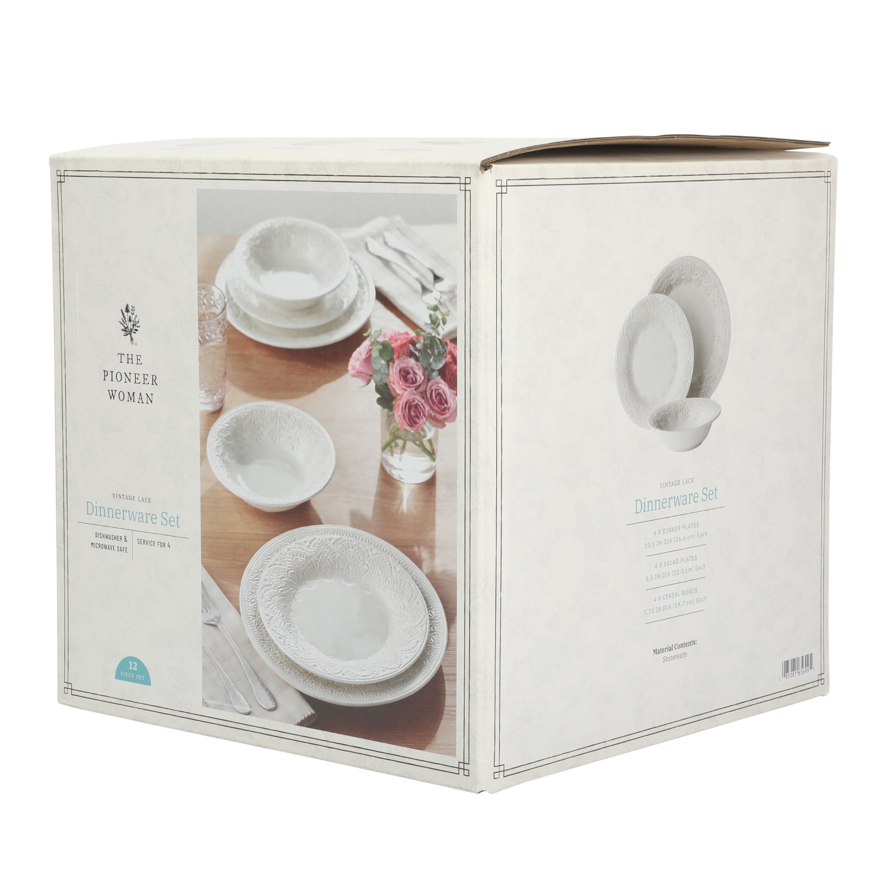 Homesteada™ Vintage Lace 12-Piece Ceramic Dinnerware Set, Linen