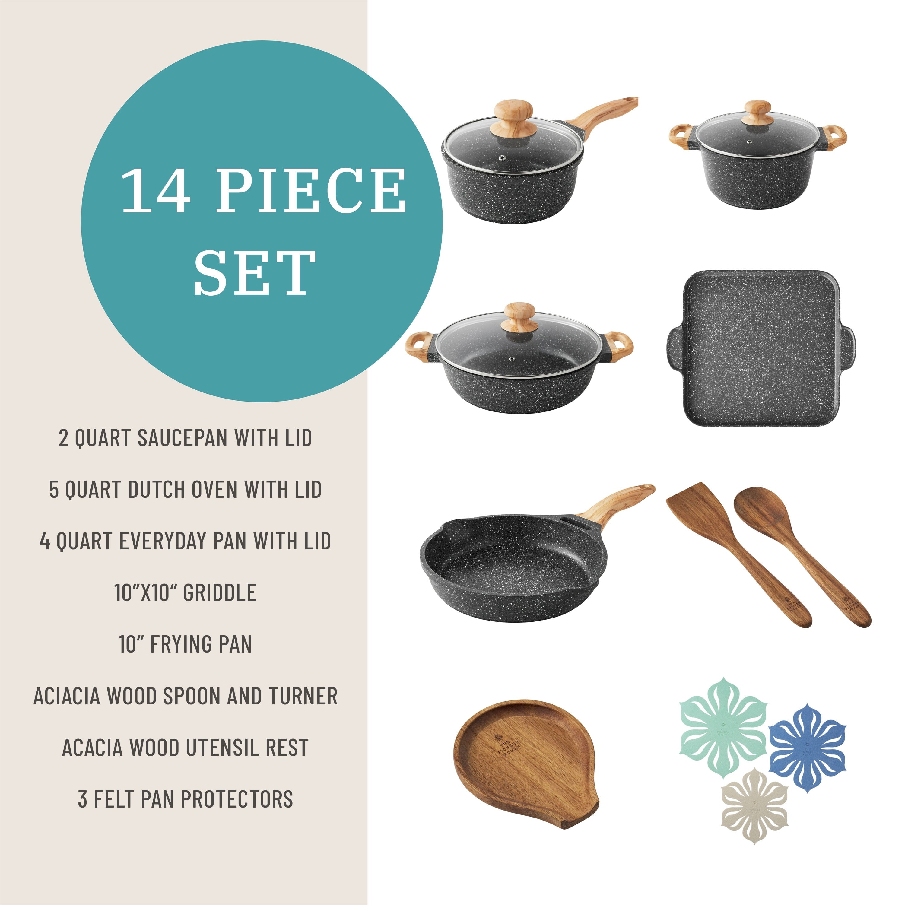 Homesteada™ Prairie Signature 14-Piece Cast Aluminum Cookware Set, Charcoal