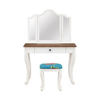 Homesteada™ Vanity Set and Stool with Tri-Fold Mirror and Made With Solid Wood Frame, White