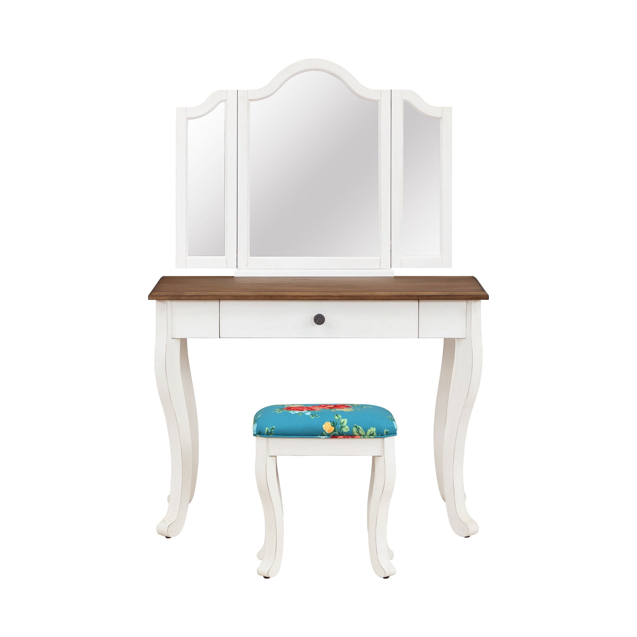 Homesteada™ Vanity Set and Stool with Tri-Fold Mirror and Made With Solid Wood Frame, White