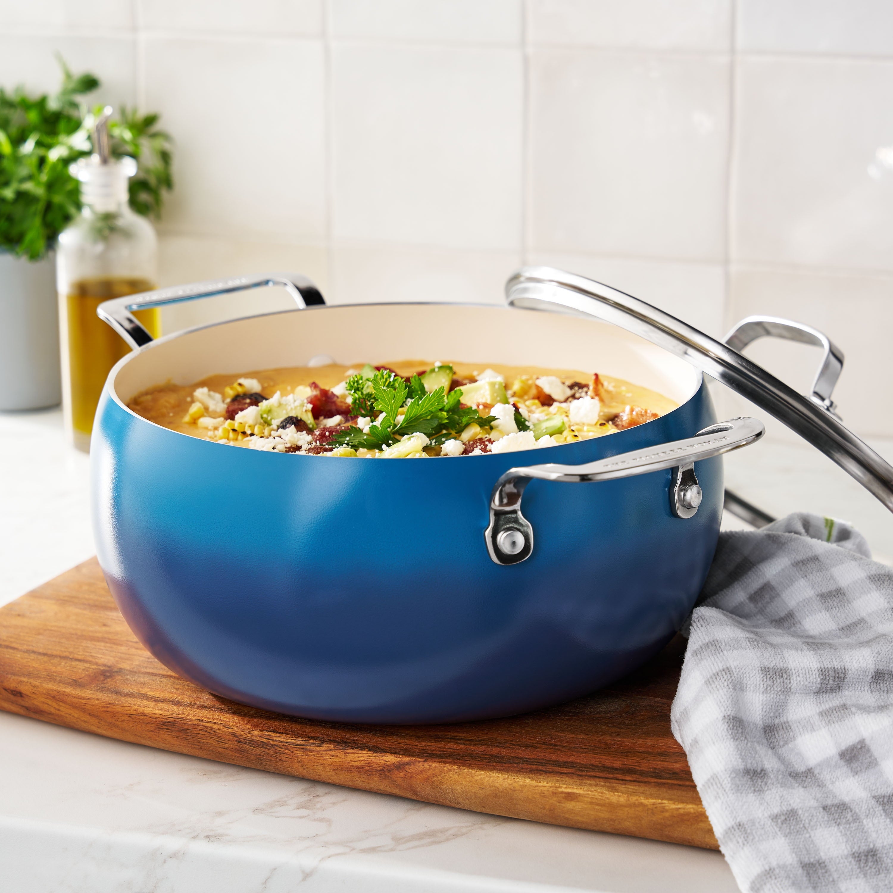 Homesteada™ Harlow 7.5 Qt Ceramic Non-Stick Stock Pot with Lid, Denim Blue