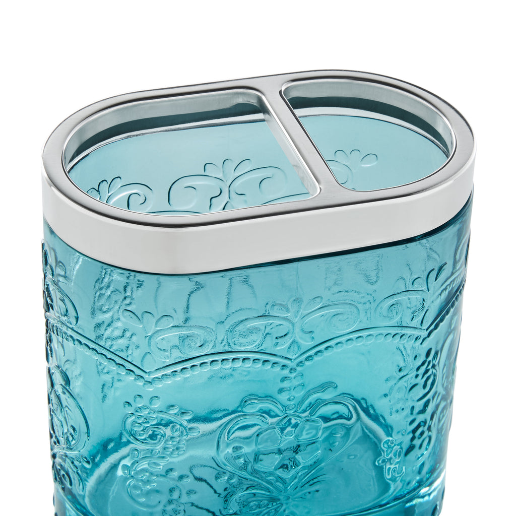 Homesteada™ Teal 2 Piece Embossed Glass Bath Accessory Set, Homesteada™ Amelia