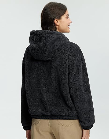 Homesteada™ Heritage Country Camp Women's Fuzzy Fleece Jacket Lightweight Full Zip Up Sherpa Jacket with Hood Warm Soft Fall Winter Coat Hoodie