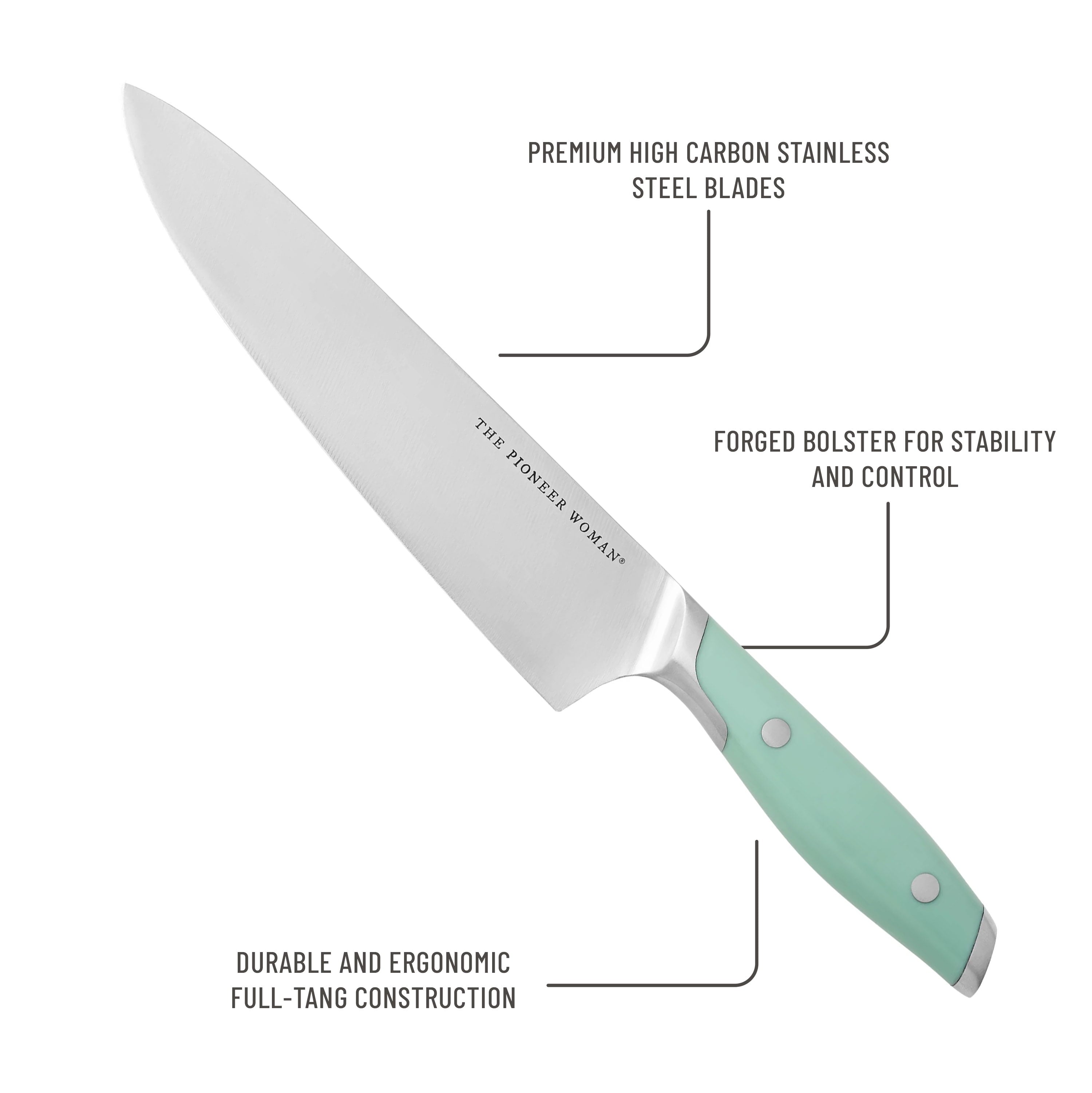 Homesteada™ 14 Pieces Knife Set with Decal Block Stainless Steel Knives, Forged, Green Agatha