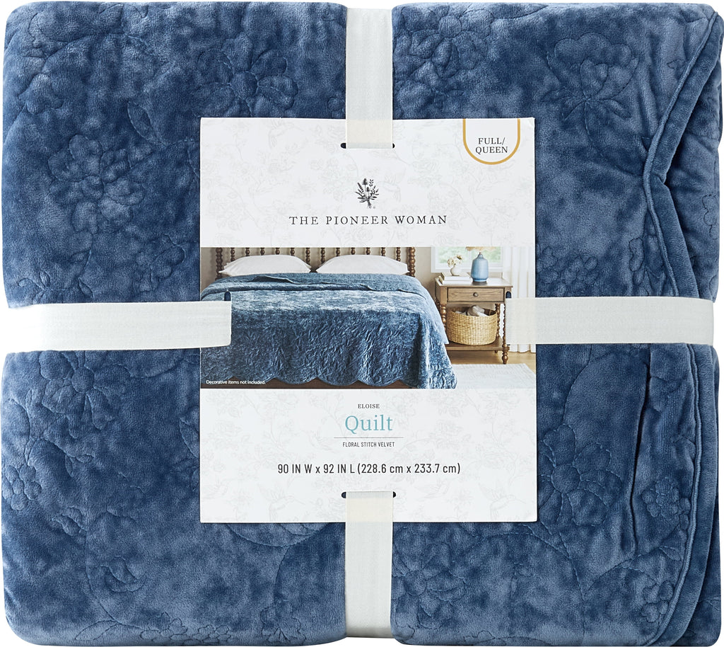 Homesteada™ Eloise Floral Velvet Quilt, Full/Queen, Blue Dust Bedding