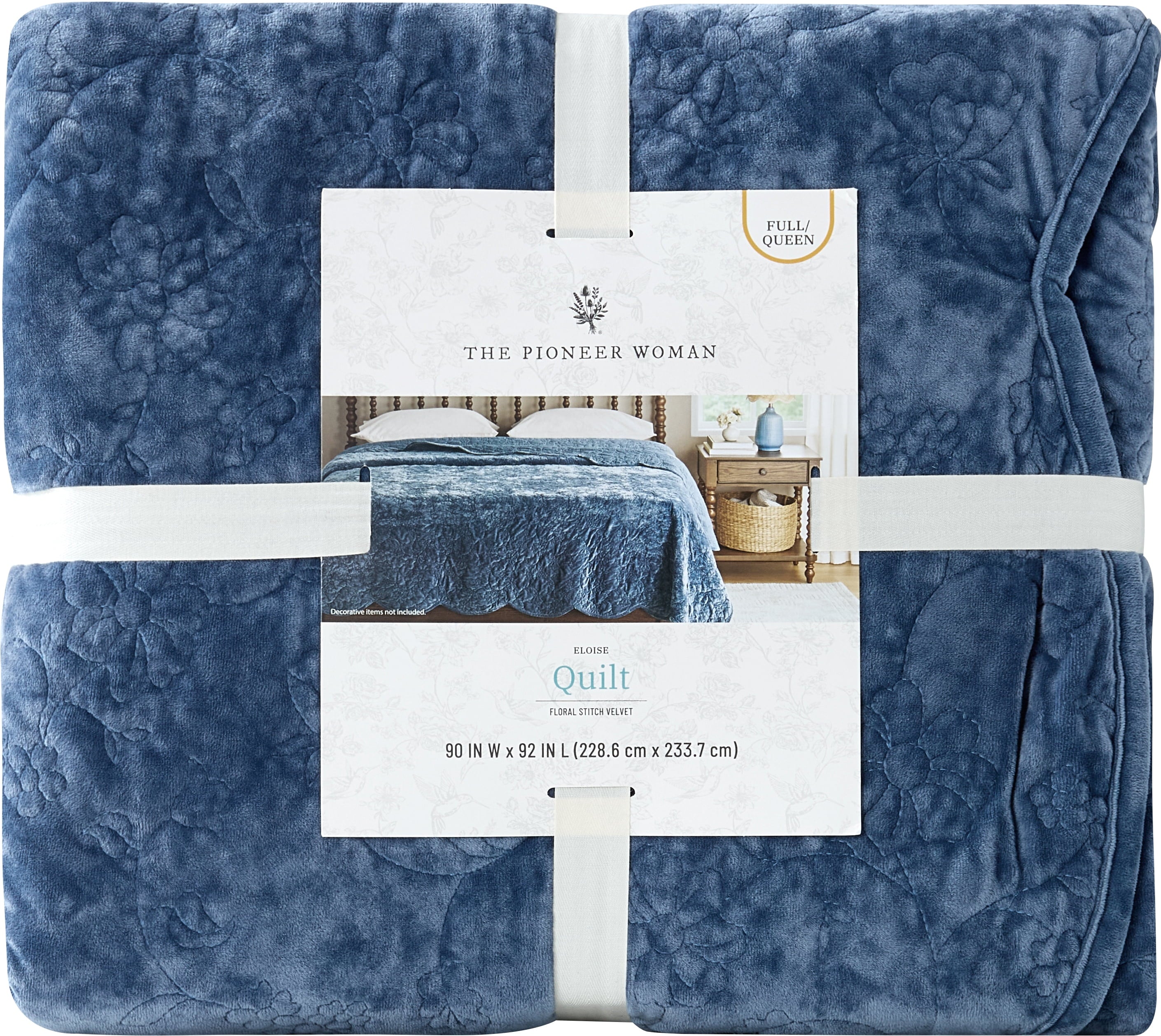 Homesteada™ Eloise Floral Velvet Quilt, Full/Queen, Blue Dust Bedding