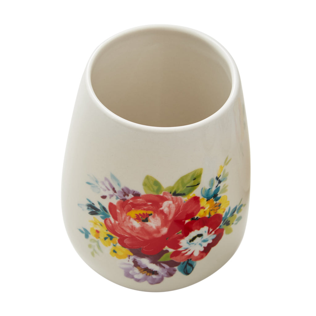 Homesteada™ Sweet Rose 7-Piece Stoneware Stemless Wine Glasses Set with Chiller