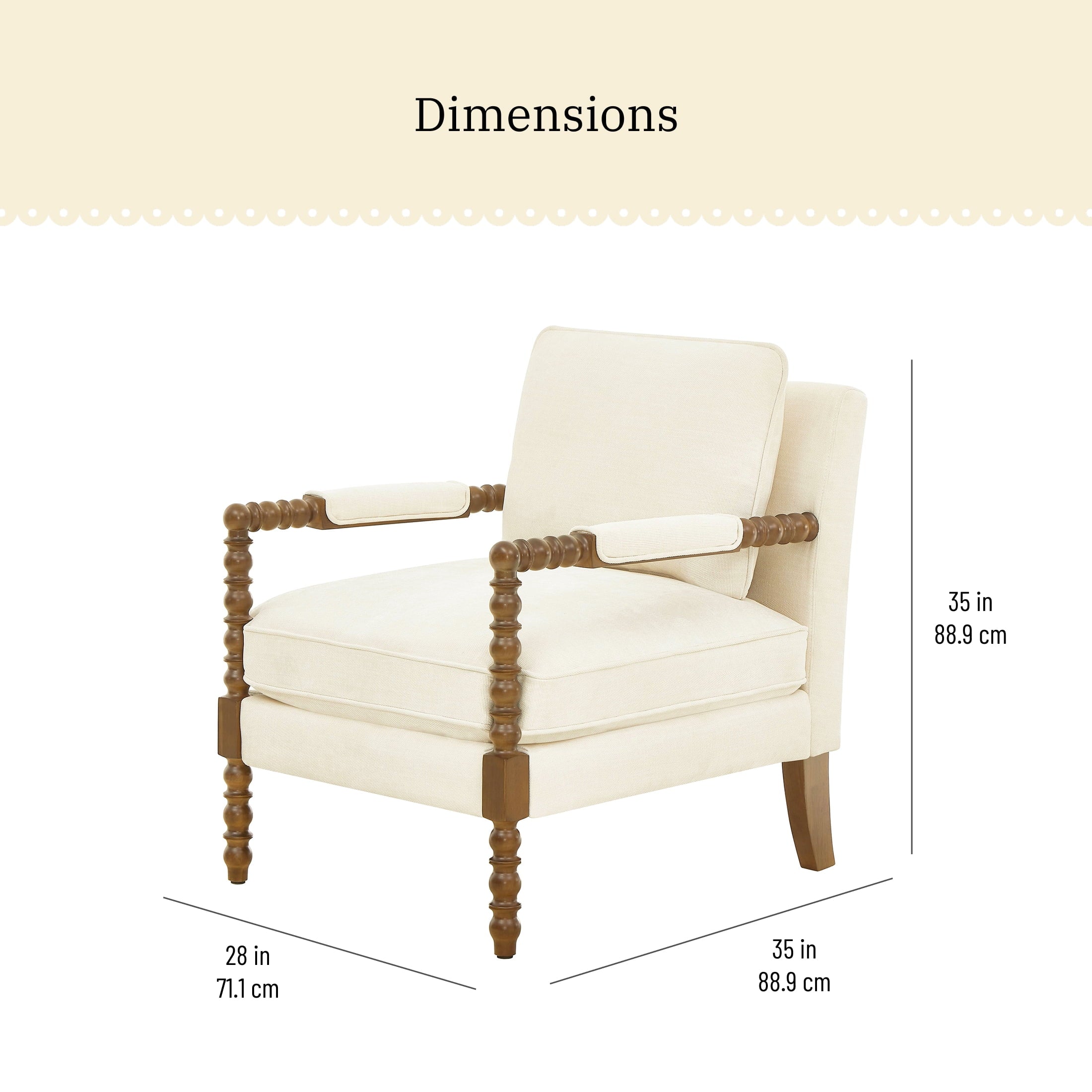 Homesteada™ Harper Spindle Accent Chair, Antique White Fabric Upholstery