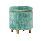 Homesteada™ Harper Round Velvet Storage Ottoman, Jade, 17.72 in