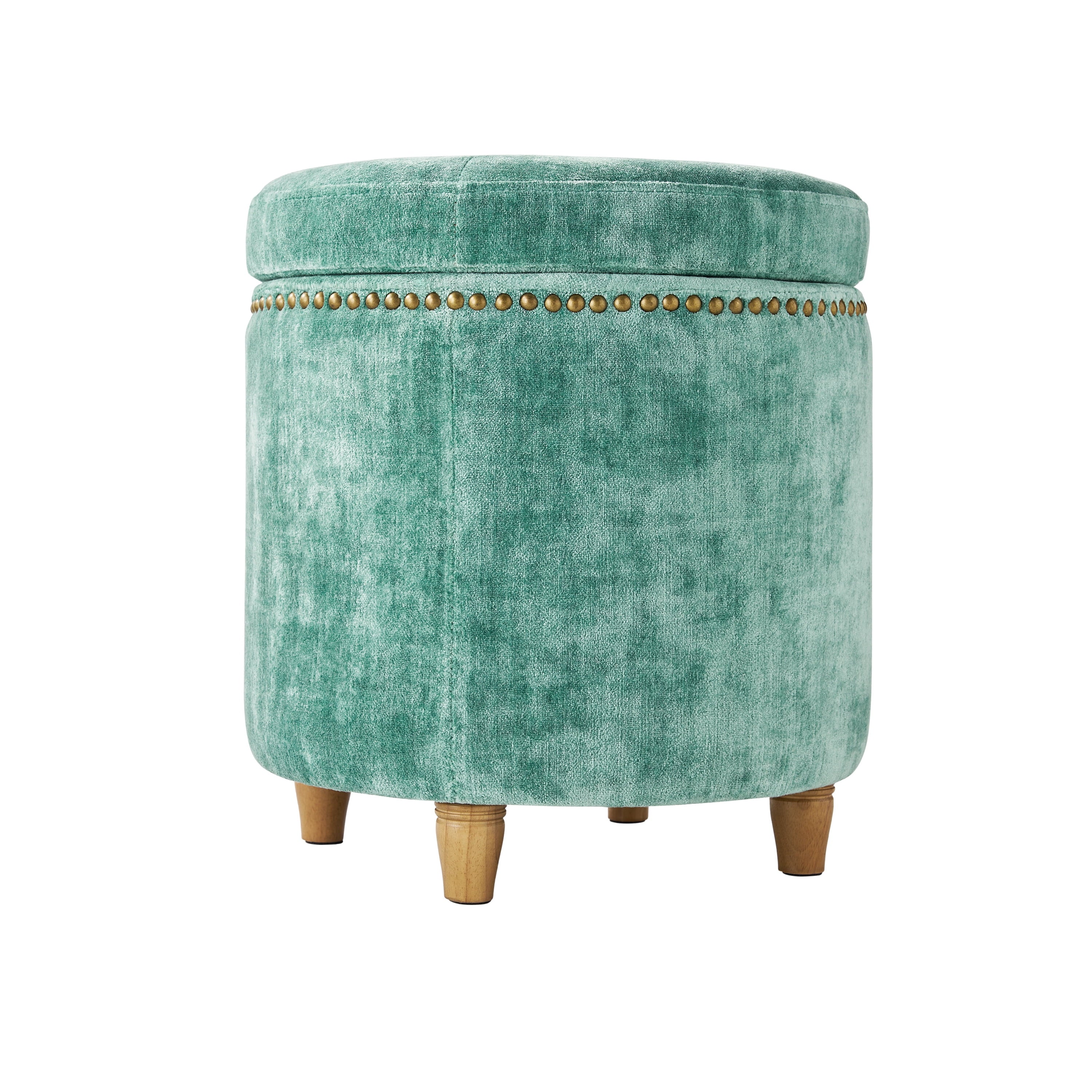 Homesteada™ Harper Round Velvet Storage Ottoman, Jade, 17.72 in