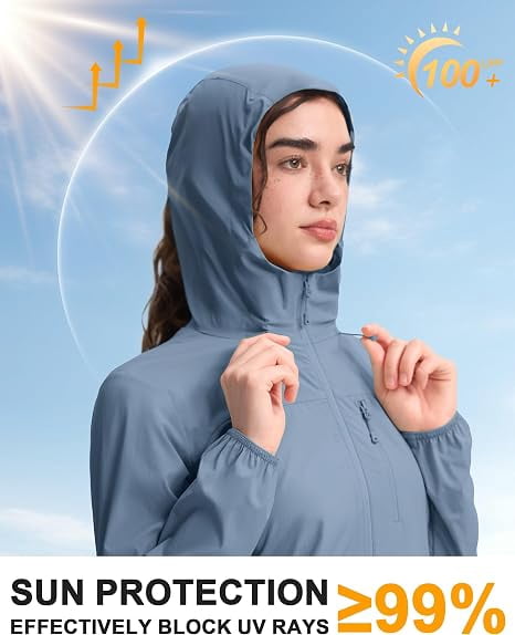 Homesteada™ Heritage Country Camp Women‘s UPF 50+ Windbreaker Jacket, Lightweight Packable Sun Protection Hoodie