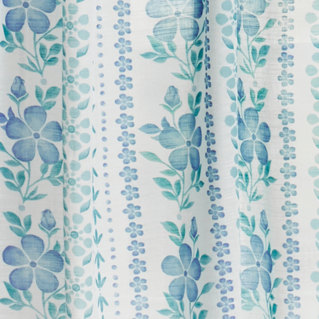 Homesteada™ Hattie Stripe 2 Pack Curtain Panel, BCI Cotton, Floral, Blue, RodPocket, 40" W x 84" L