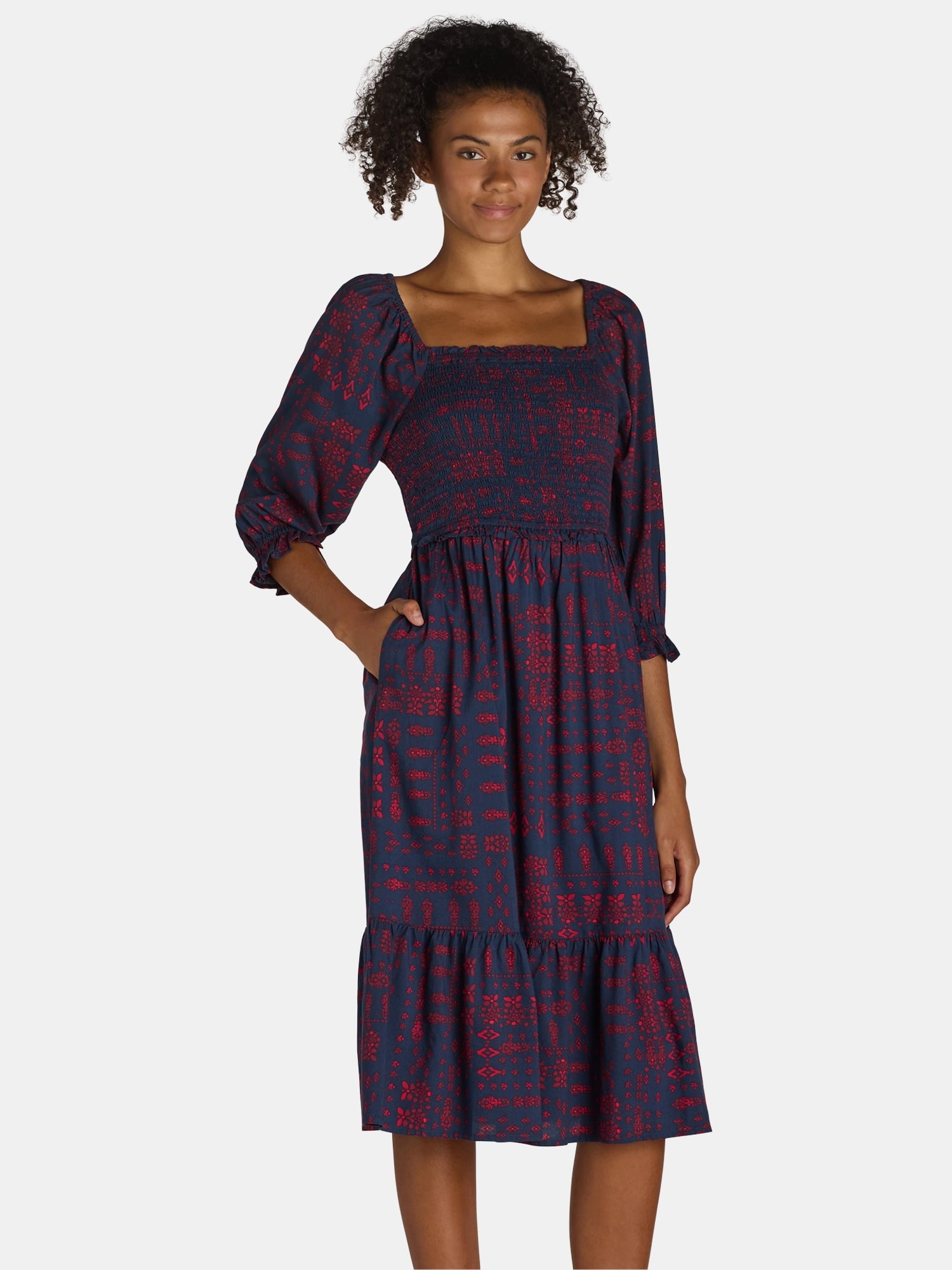 Homesteada™ Smocked Bodice Midi Dress, Women’s and Women’s Plus, Sizes XS-3X
