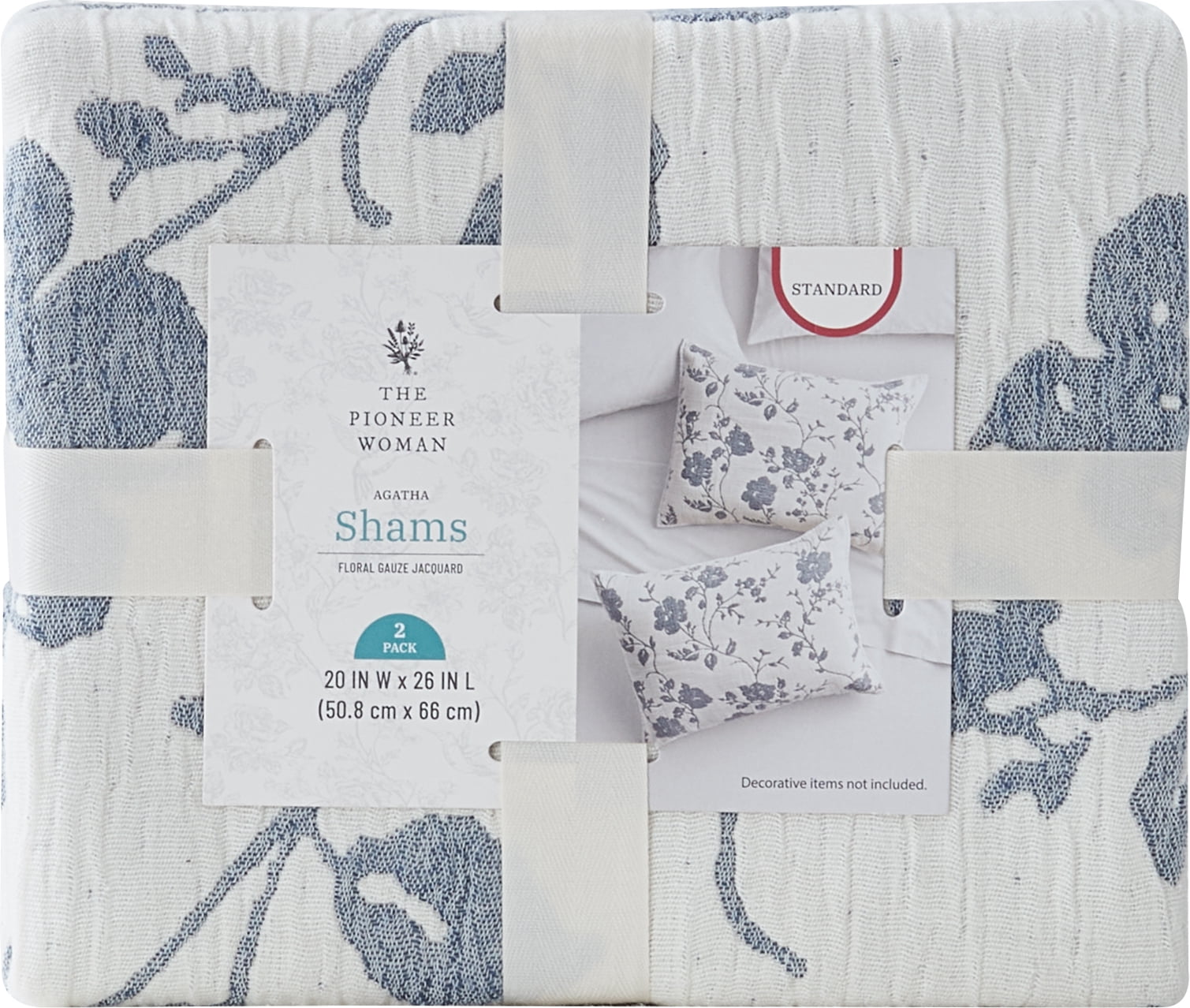 Homesteada™ Agatha Floral Gauze Pillow Sham, Standard, Blue Dust, 2 Pack