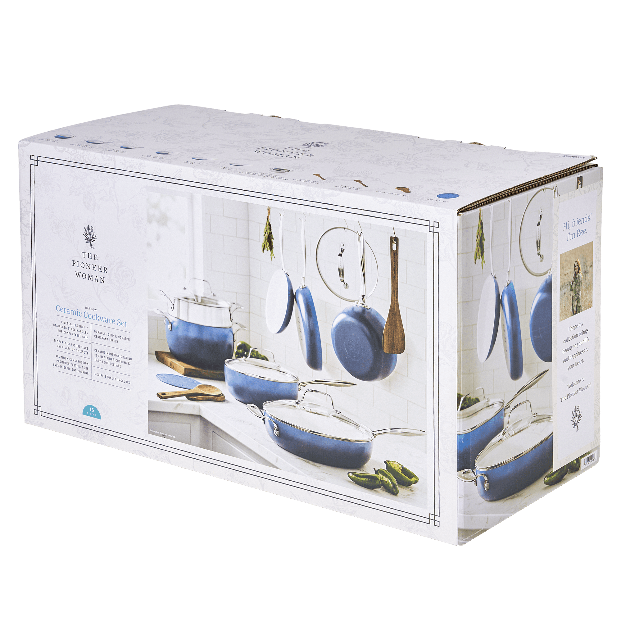 Homesteada™ Harlow 15-Piece Cookware Set, Ceramic Non-Stick Pots and Pans Set, Denim Blue