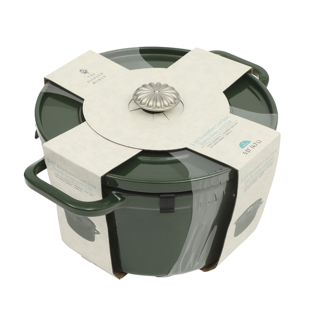 Homesteada™ 5-Quart Enamel Cast Iron Dutch Oven with Lid, Dark Green