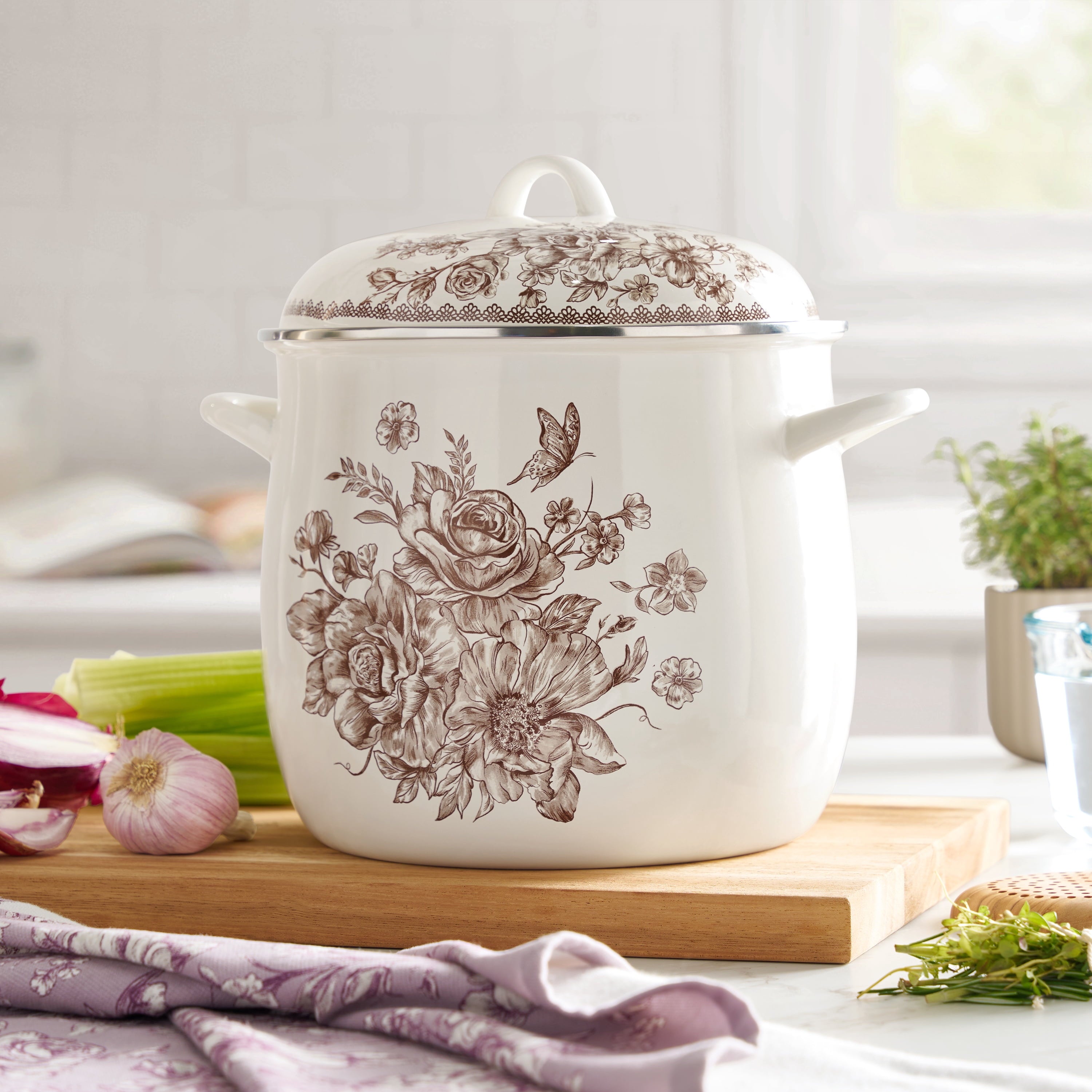 Homesteada™ Agatha 12 Qt Enamel on Steel Stock Pot with Lid, Brown