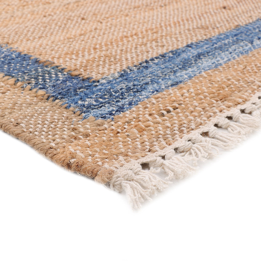 Homesteada™ Denim Jute Runner Rug, Natural with Blue Border, 30 x 96 Inches