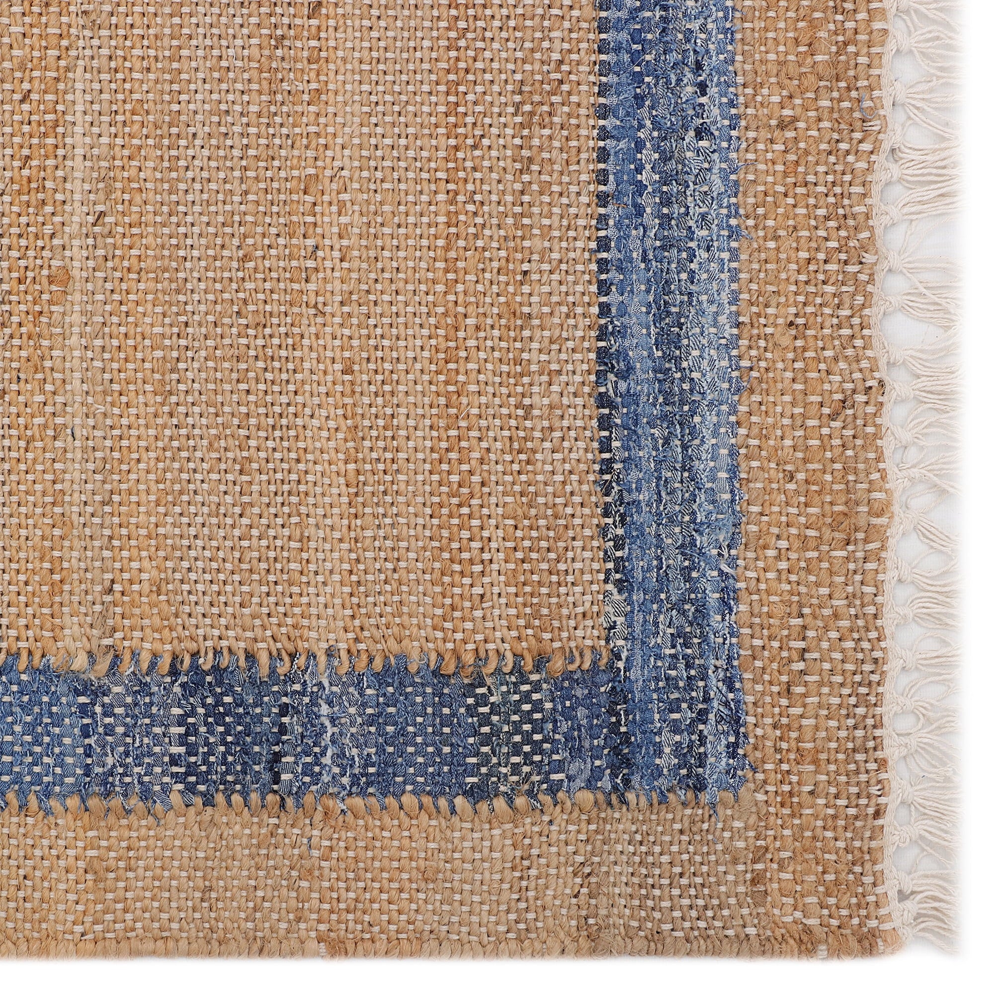 Homesteada™ Denim Jute Runner Rug, Natural with Blue Border, 30 x 96 Inches