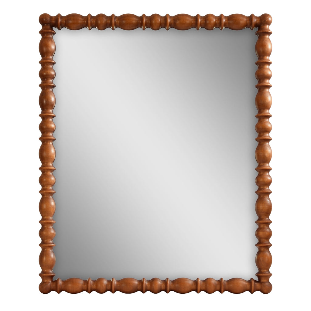 Homesteada™ Harper Spindle Wood Decorative Wall Mirror, Beaded Turned Wood Mirror, Rustic Brown 24x30
