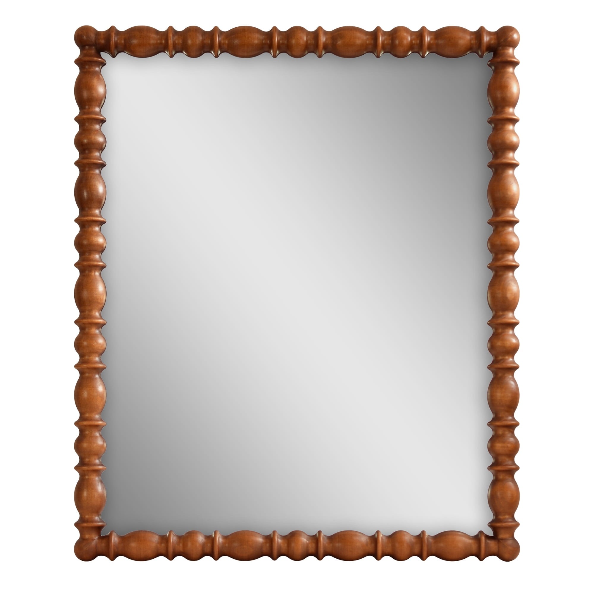 Homesteada™ Harper Spindle Wood Decorative Wall Mirror, Beaded Turned Wood Mirror, Rustic Brown 24x30