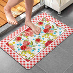 Homesteada™ Flower Design Bath Mat Soft Rug Rubber Non Slip Quick Dry Homesteada™ Vintage Floral Super Absorbent Thin Bathroom Rugs Shower Bathtub Shower Room Sink 20x32 Inch