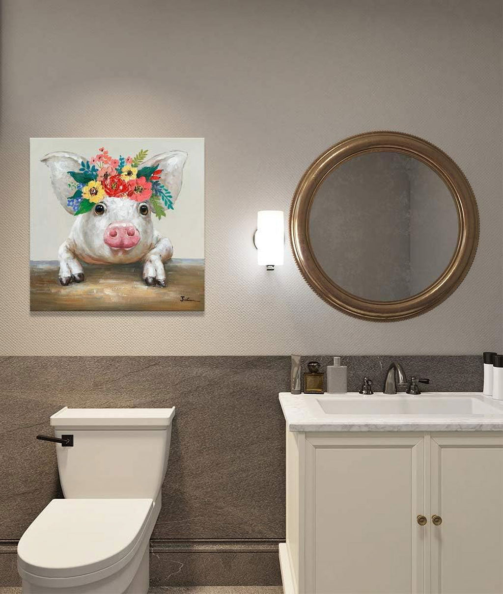 Homesteada™ CDDposter Pig Canvas Picture Wall Art: Rustic Pig Floral Crown Wall Decor Farm Animal Wall Art Homesteada™ Kitchen Farmhouse Home Decorations
