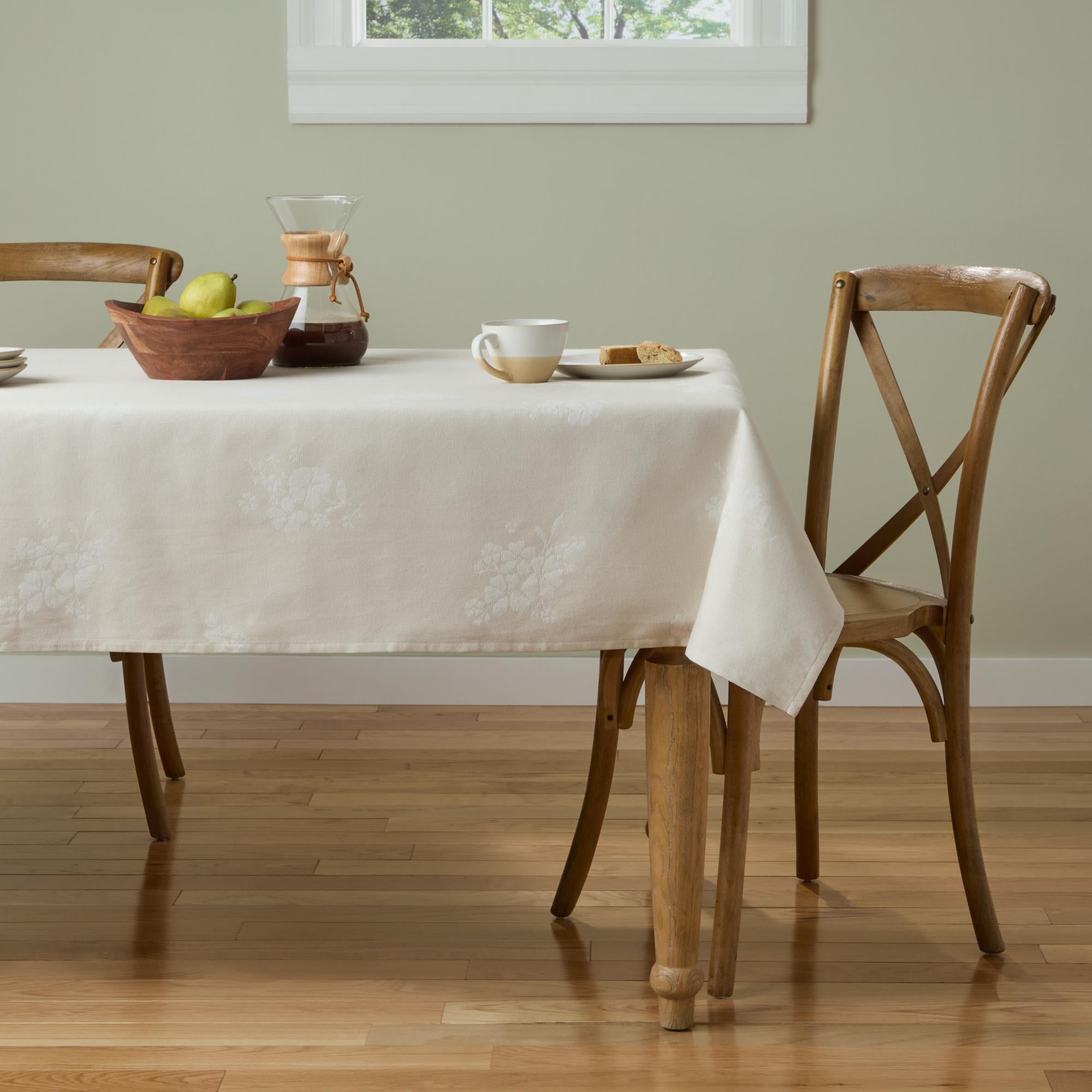 Homesteada™ Tonal Floral Jacquard Woven Fabric Tablecloth, Light Taupe, 60"W x 102"L