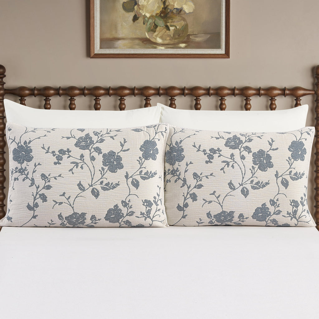 Homesteada™ Agatha Floral Gauze Pillow Sham, Standard, Blue Dust, 2 Pack