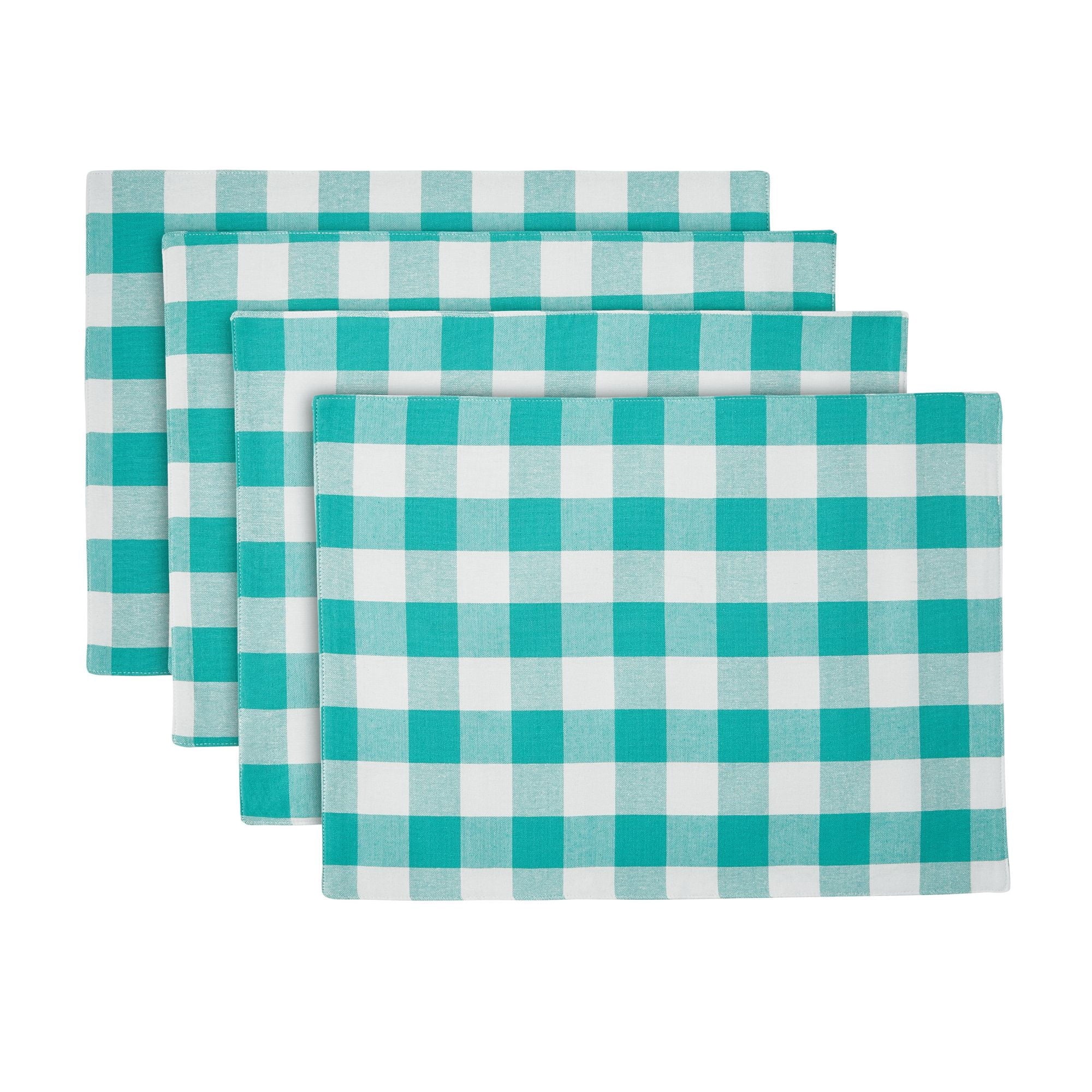 Homesteada™ Charming Check Placemat, Table Runner, Napkin, and Napkin Ring Set, 13 Piece, Teal