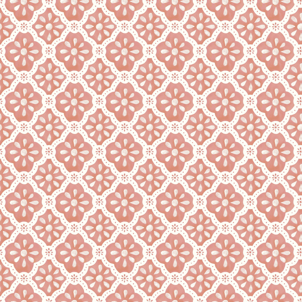 Homesteada™ Pink Salmon Washy Trellis Peel and Stick Wallpaper, 18" x 18.86'