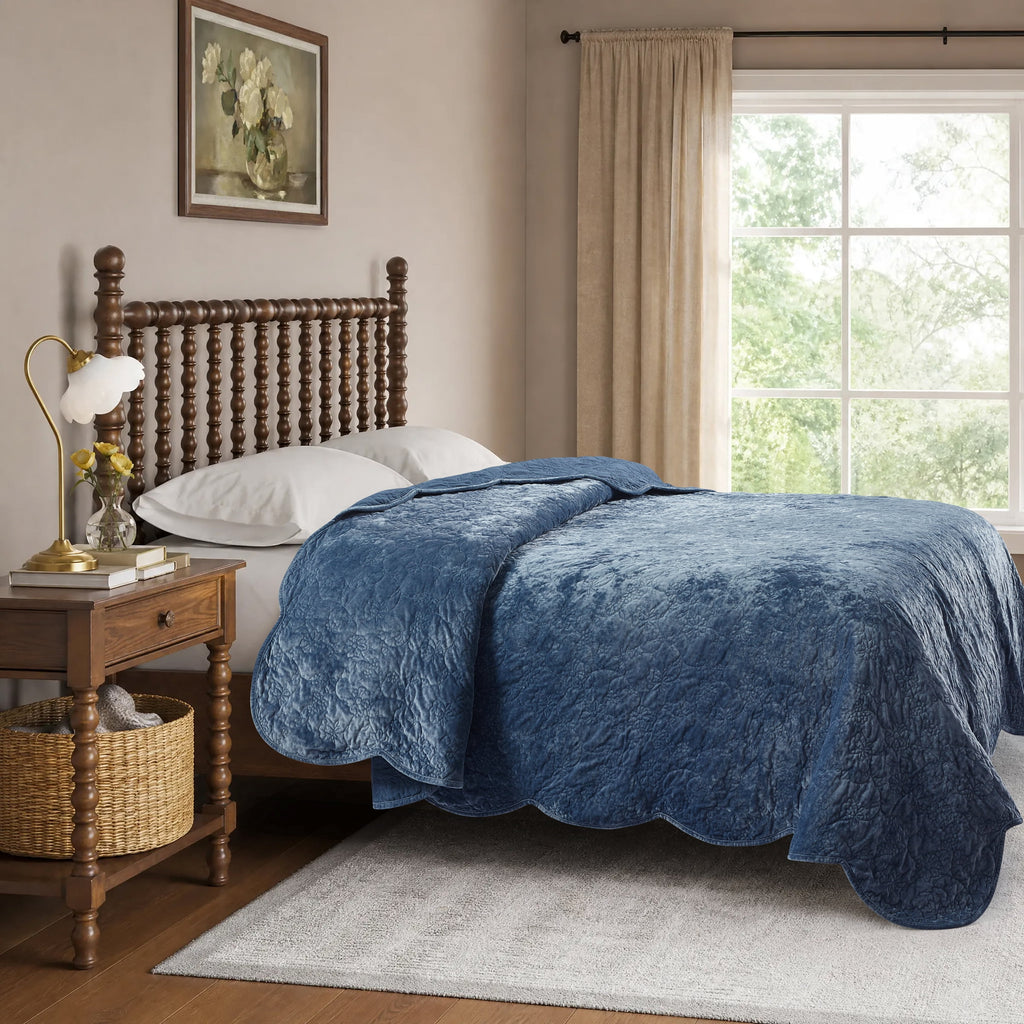 Homesteada™ Eloise Floral Velvet Quilt, Full/Queen, Blue Dust Bedding