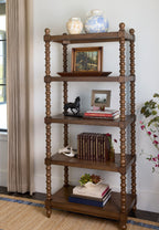 Homesteada™ Harper Spindle Wood Decorative Wall Mirror, Beaded Turned Wood Mirror, Rustic Brown 24x30