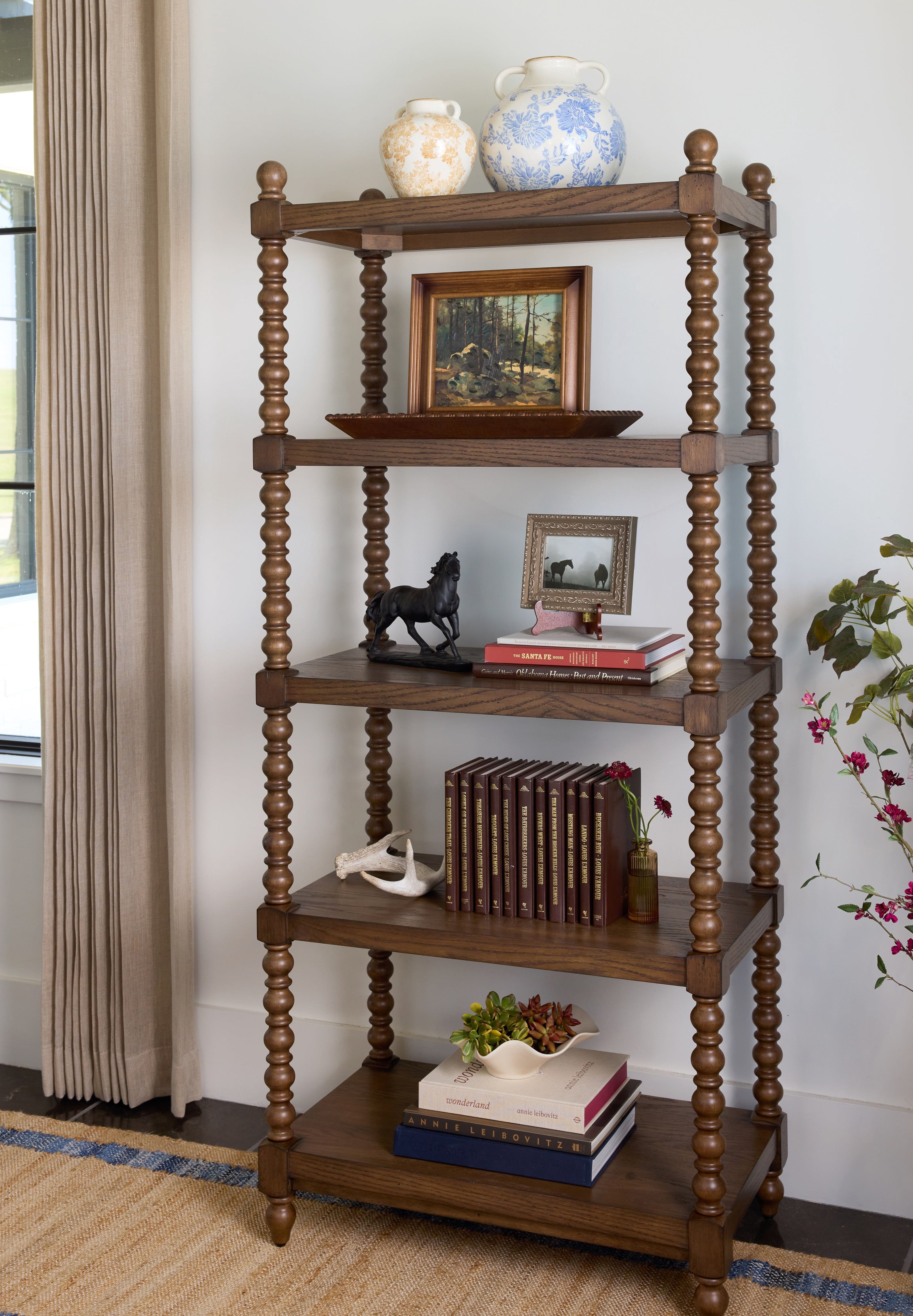 Homesteada™ Harper Spindle Wood Decorative Wall Mirror, Beaded Turned Wood Mirror, Rustic Brown 24x30